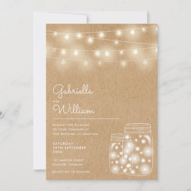 Invitation Éclairage de chaîne Mason Jars Rustique Mariage Kr (Devant)