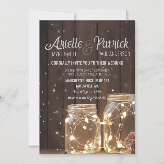 Invitation Éclairage de grange en bois Mariage rustique sur m (Devant)