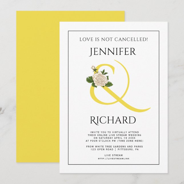 Invitation Éclairage de l'imprimante jaune et mariage virtuel (Devant / Derrière)