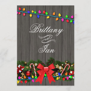 Invitation Éclairage de Noël Mariage en bois de grange char