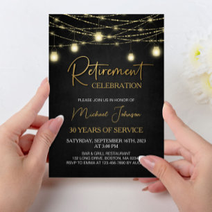 Invitation Éclairage et Gold Elegant Script Retraite Party