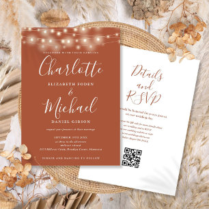 Invitation Éclairage Guirlande de Noël Script Terracotta Code