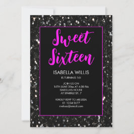 Invitation Éclairage noir Sweet 16 néon rose élégant script