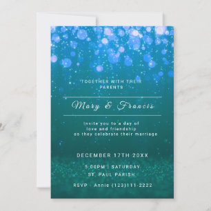 Invitation Eclairage vert et bleu et Mariage de Parties scint