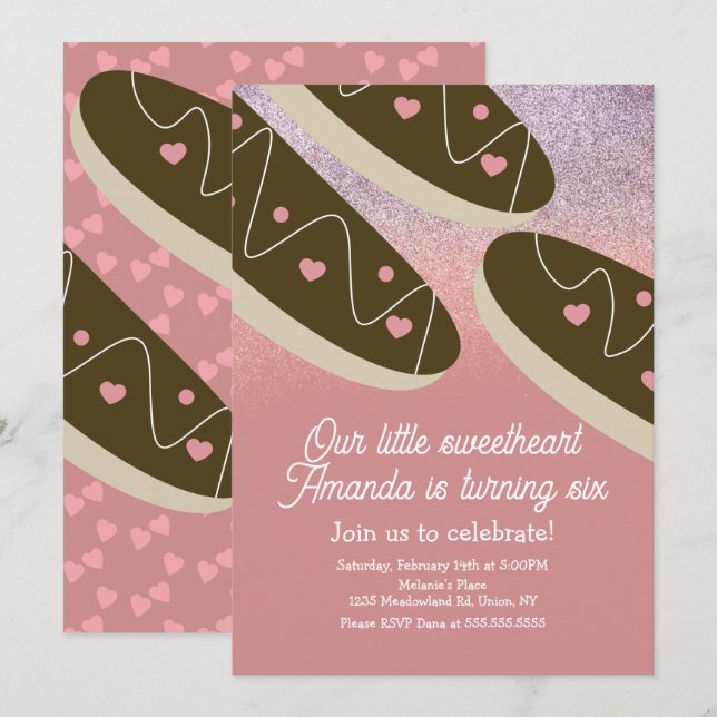Invitation Éclairs Donuts Faux Paillettes Saint-Valentin   (Devant / Derrière)