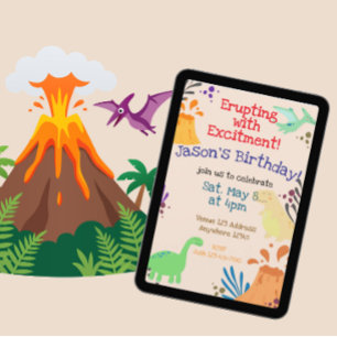 Invitation Éclatant d'Excitement Anniversaire Dinosaure Volca