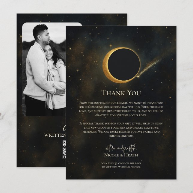 Invitation Éclipse de Stardust Dorée Céleste Merci (Devant / Derrière)
