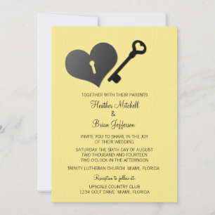 Invitation Écluse du coeur jaune et mariage clé