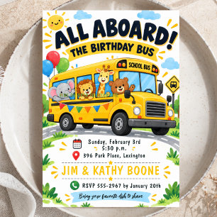 Invitation École d'aquarelle Bus Anniversaire Zoo Animal ador