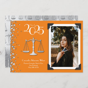 Invitation École de Droit Avocat Silver Graduation Orange