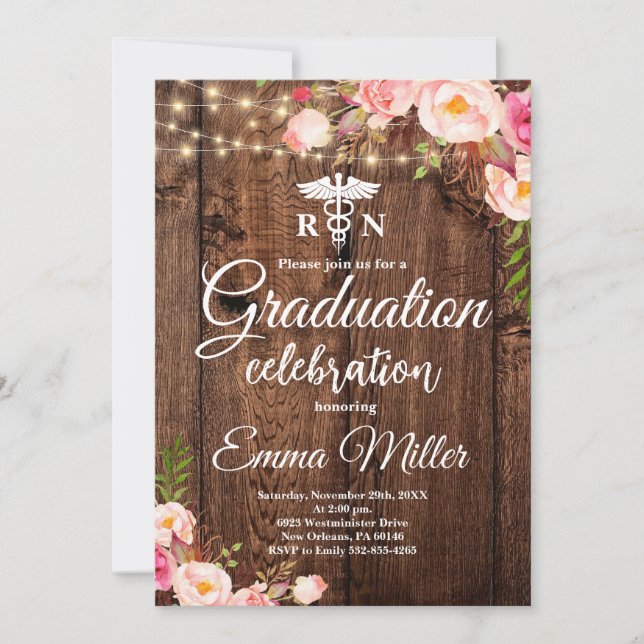 Invitation École de soins infirmiers Boho Floral Graduation (Devant)