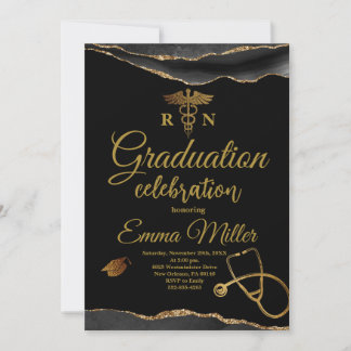 Invitation École de soins infirmiers Noir et or Graduation