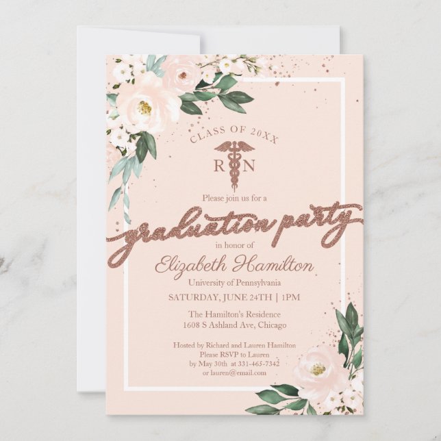 Invitation École Médicale de soins infirmiers Grad Party rose (Devant)
