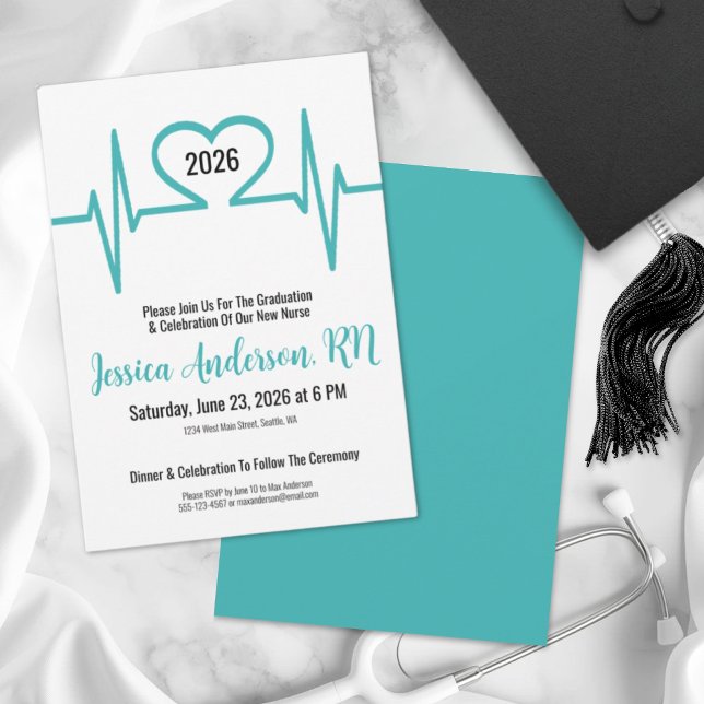 Invitation École Médicale de soins infirmiers simple coeur (Simple Heart Beat Medical Nursing Graduation Invitation)