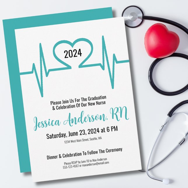 Invitation École Médicale de soins infirmiers simple coeur (Simple Heart Beat Medical Nursing Graduation Invitation)