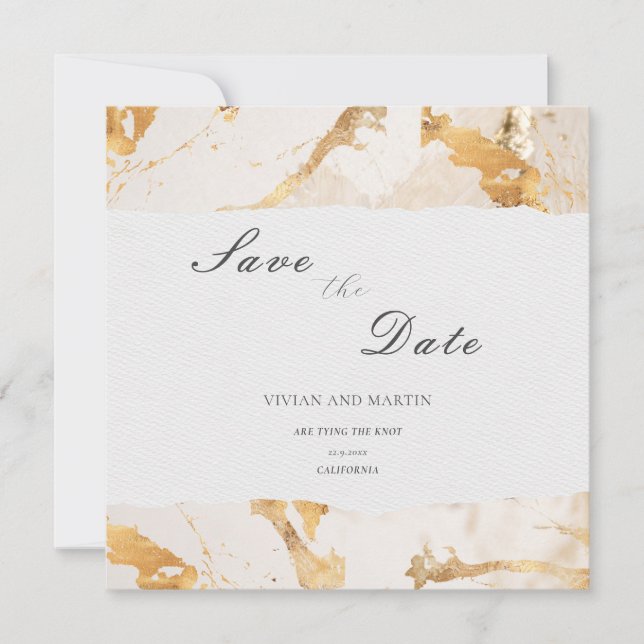 Invitation Économie de date abstraite de luxe en or moderne (Devant)