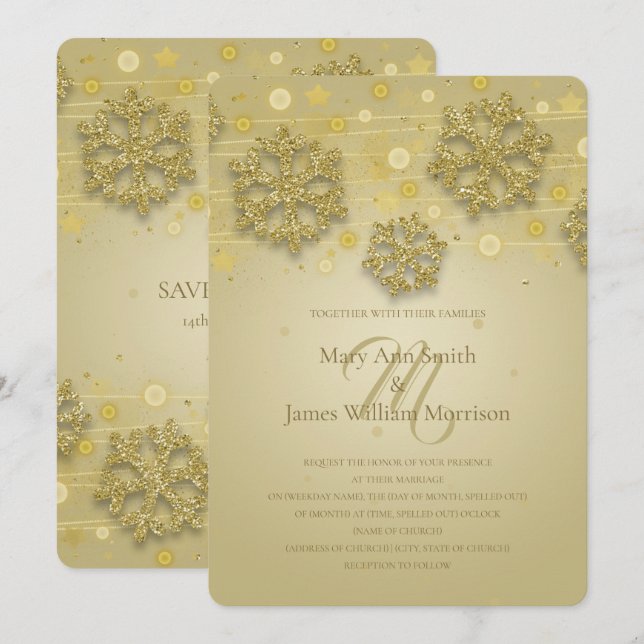 Invitation Économisez la date de mariage de vacances en or (Devant / Derrière)