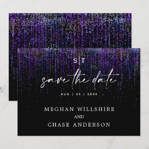 Invitation Économisez la date moderne aux reflets violets edg