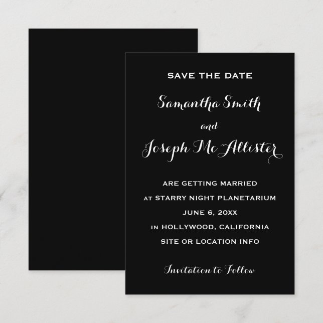 Invitation Économisez la date noir minimal (Devant / Derrière)