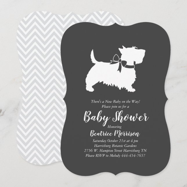 Invitation Écossais Terrier Chien Baby shower genre neutre (Devant / Derrière)