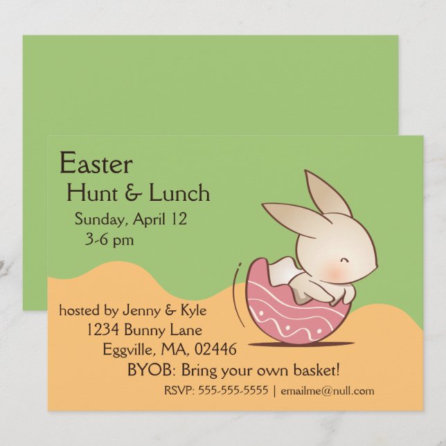 Invitation Écouter du lapin mignon, Oeuf de Pâques rose (Devant / Derrière)