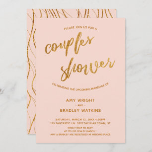 Invitation Ecran moderne Gold Waves Écriture manuscrite Coupl