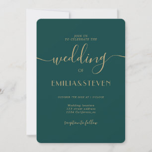 Invitation Écran vert émeraude moderne mariage initiales phot