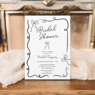 Invitation Écrans noirs chic illustrations ruban douche nupti
