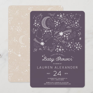 Invitation Écrit dans le Baby shower des étoiles Eggplant