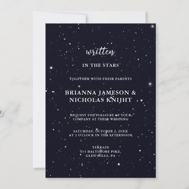 Invitation Écrit dans les étoiles Mariage de calligraphie pho (Devant)