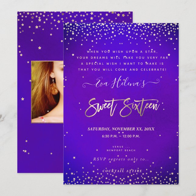 Invitation Écrit dans les Stars Sweet 16, Ultra Violet (Devant / Derrière)
