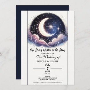 Invitation Écrit dans Stars Aquarelle Moon Mariage