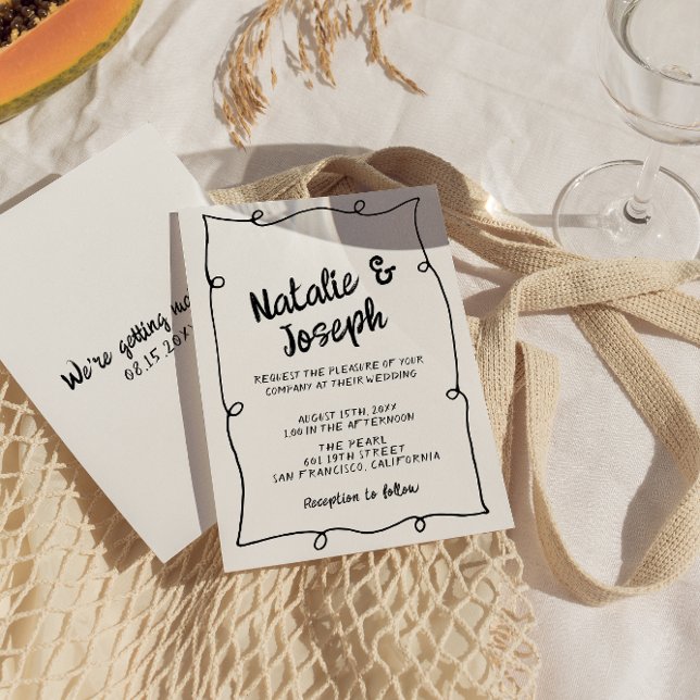 Invitation Ecrit main unique moderne cadre Mariage rétro (Créateur téléchargé)