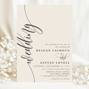 Invitation Écriture Calligraphique Élégante Mariage Crème d'I