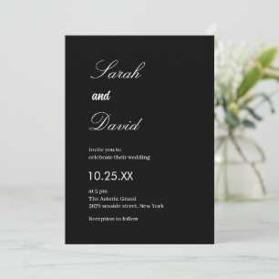 Invitation Écriture calligraphique simple mariage noir et bla
