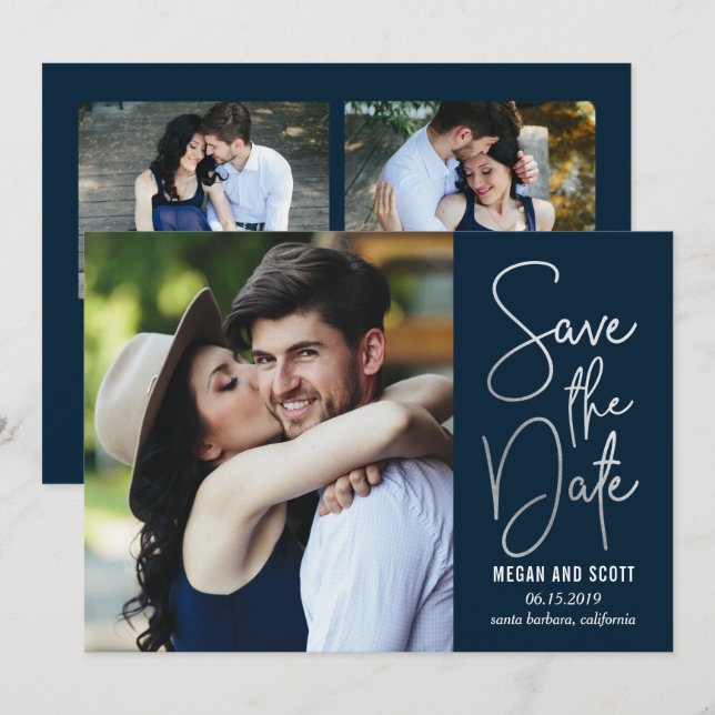 Invitation Écriture Chic ÉDITABLE COULEUR Enregistrez la Date (Devant / Derrière)