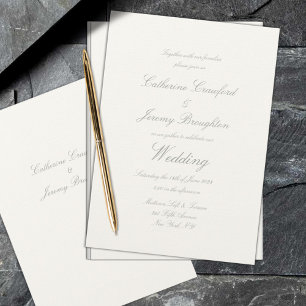 Invitation Écriture de mariage classique sur lin blanc crémeu