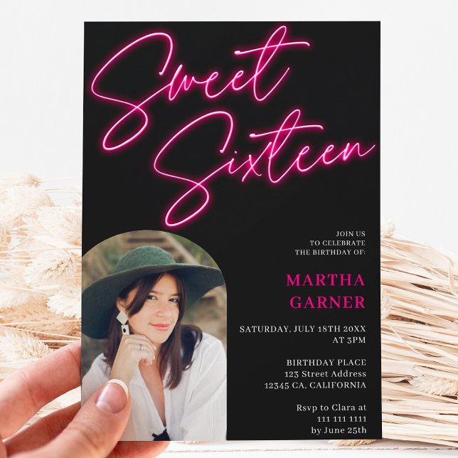 Invitation Écriture de signe rose néon amusant arche photo Sw (Créateur téléchargé)