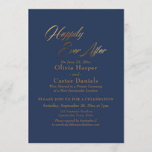 Invitation Écriture dorée élégante Heureux pour toujours sur 