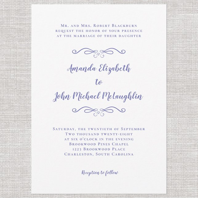 Invitation Écriture Élégante Classique Mariage Bleu Pervenche (Créateur téléchargé)