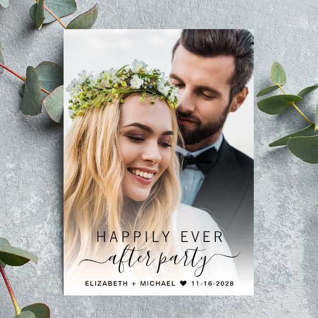 Invitation Écriture Élégante  Réception de Mariage en Photo (An chic Happily Ever After Party invitation for your wedding celebration)