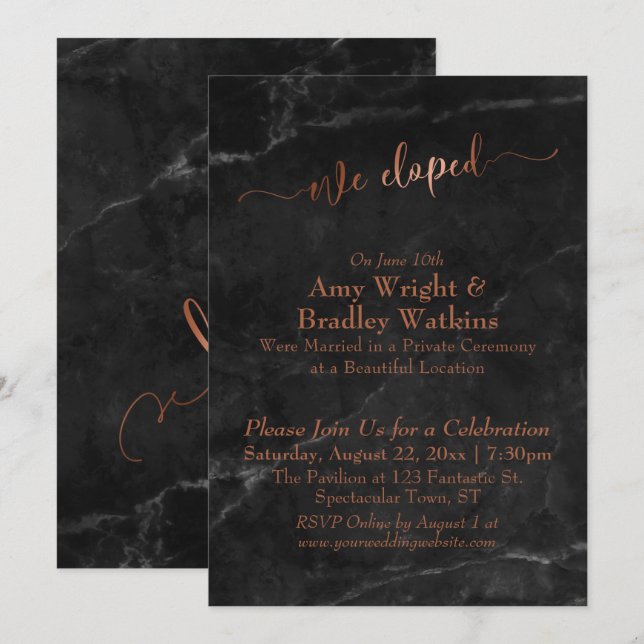 Invitation Écriture en cuivre Nous nous sommes enfuis Script  (Devant / Derrière)