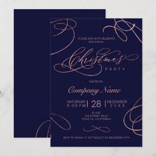 Invitation Écriture en or florissante rose de la Marine