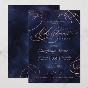Invitation Écriture florissante en or Rose marine Noël