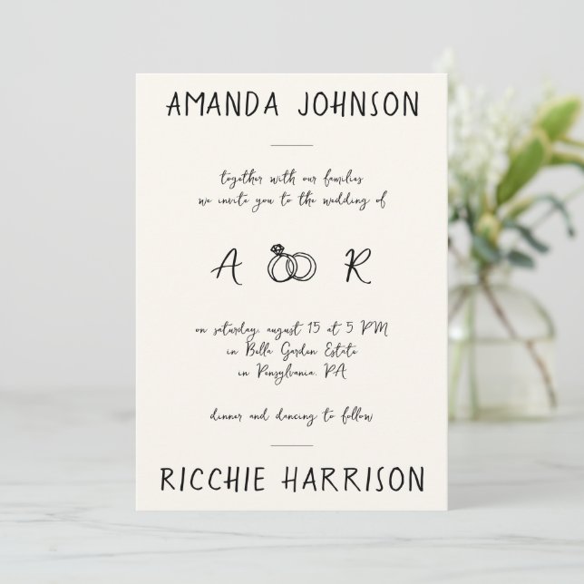 Invitation Écriture Manuscrite Créative & Mariage Monogramme (Debout devant)