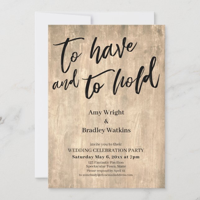 Invitation Écriture manuscrite en bois rustique à avoir et à  (Devant)