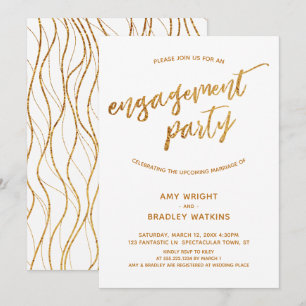 Invitation Écriture manuscrite moderne Gold Waves sur Fiançai