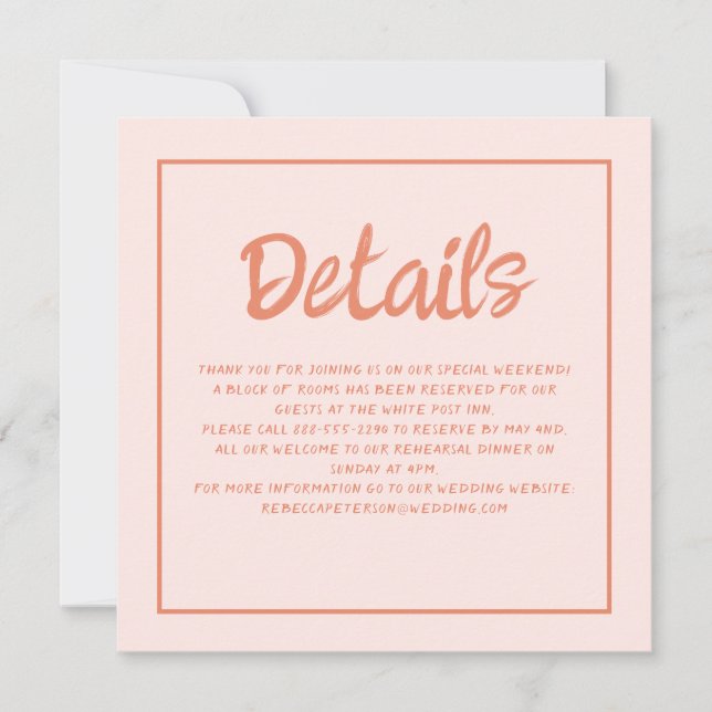 Invitation Écriture manuscrite rose et rouge Détails du Maria (Devant)