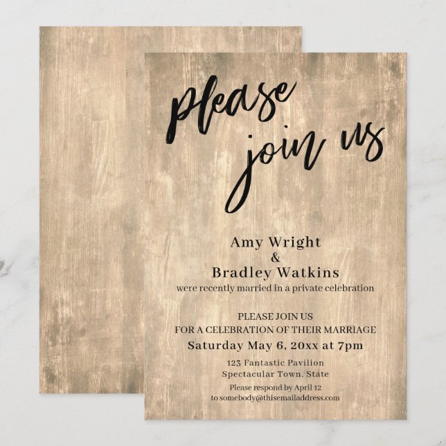 Invitation Écriture Manuscrite, Rustique Vous êtes priés de v (Devant / Derrière)