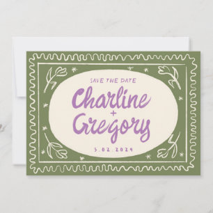 Invitation Écriture manuscrite verte Wavy Rétro Enregistrer l